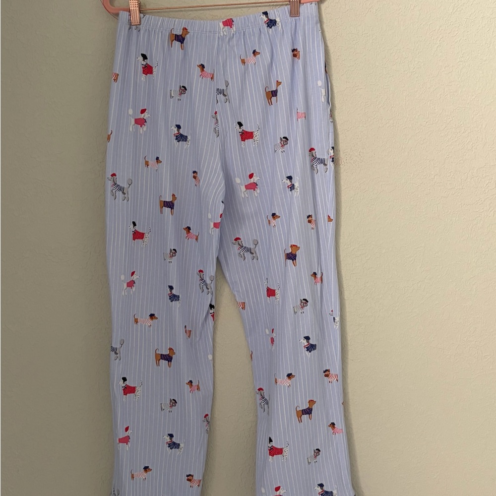 Bed Head Pajamas Blue Stripe Set Women’s French Pup Dogs Size Medium - Picture 8 of 12